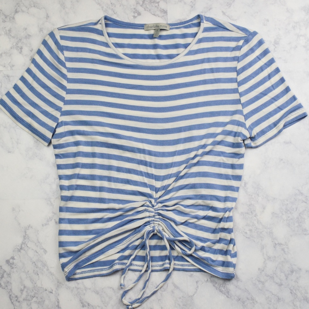 Blue & White Scrunch-Tie Baby Tee